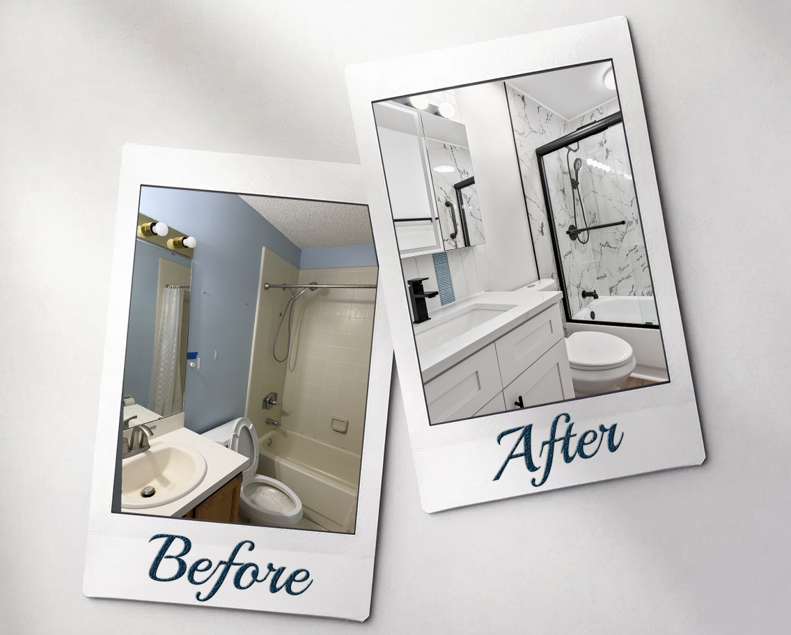 Complete bathroom renovation before and after in Jacksonville FL