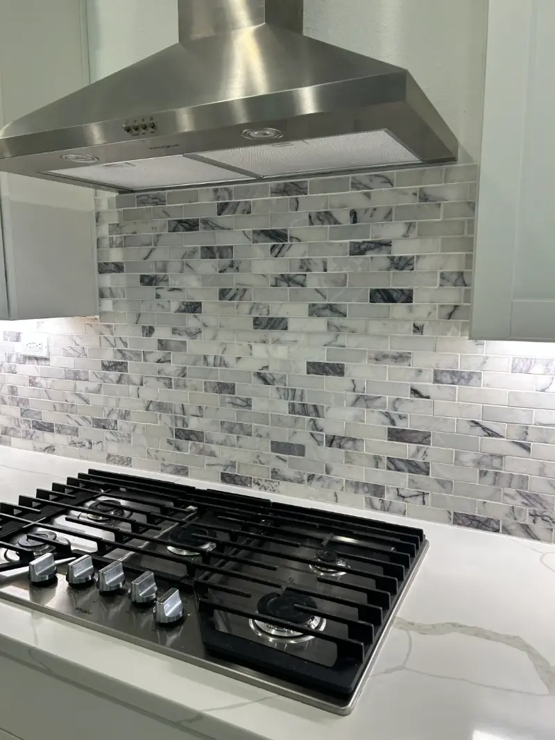 Straight-set mosaic backsplash tile after conversion in Nocatee, FL