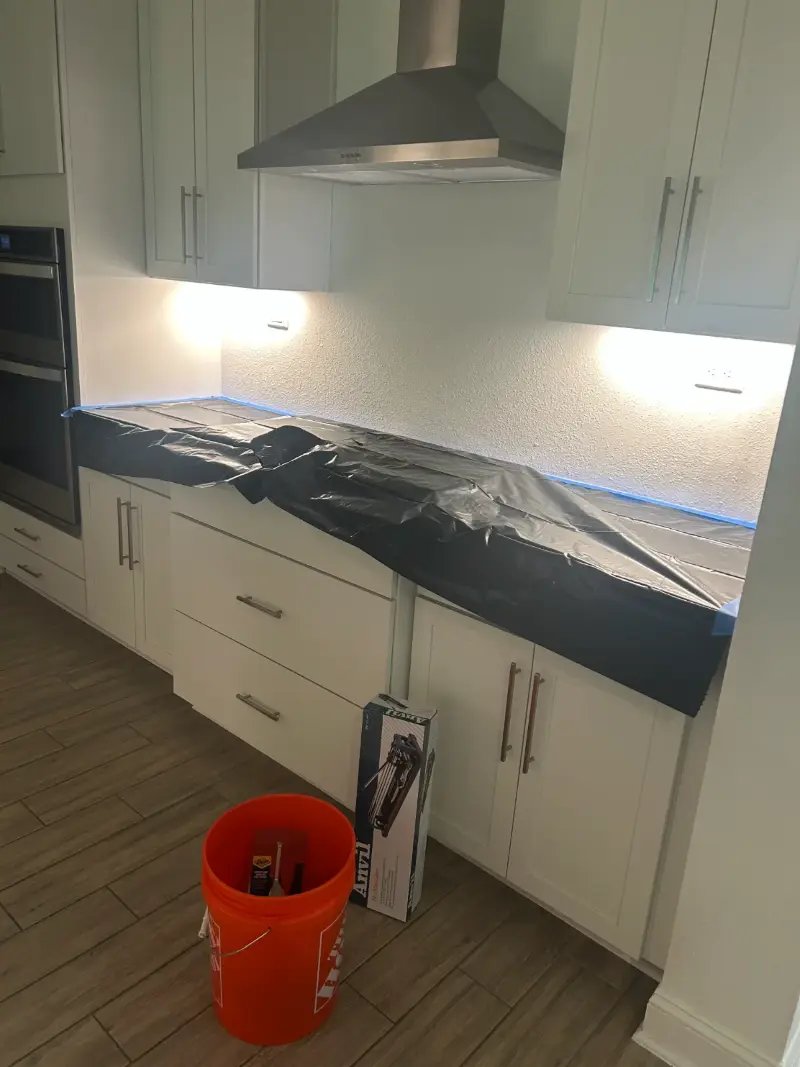 45-degree angled mosaic backsplash tile before conversion in Nocatee, FL