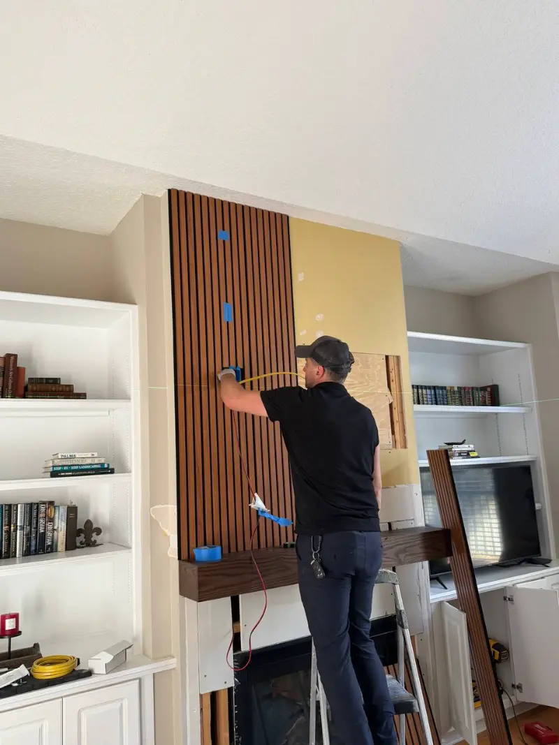 Wood panel wall installation in progress in Jacksonville, FL